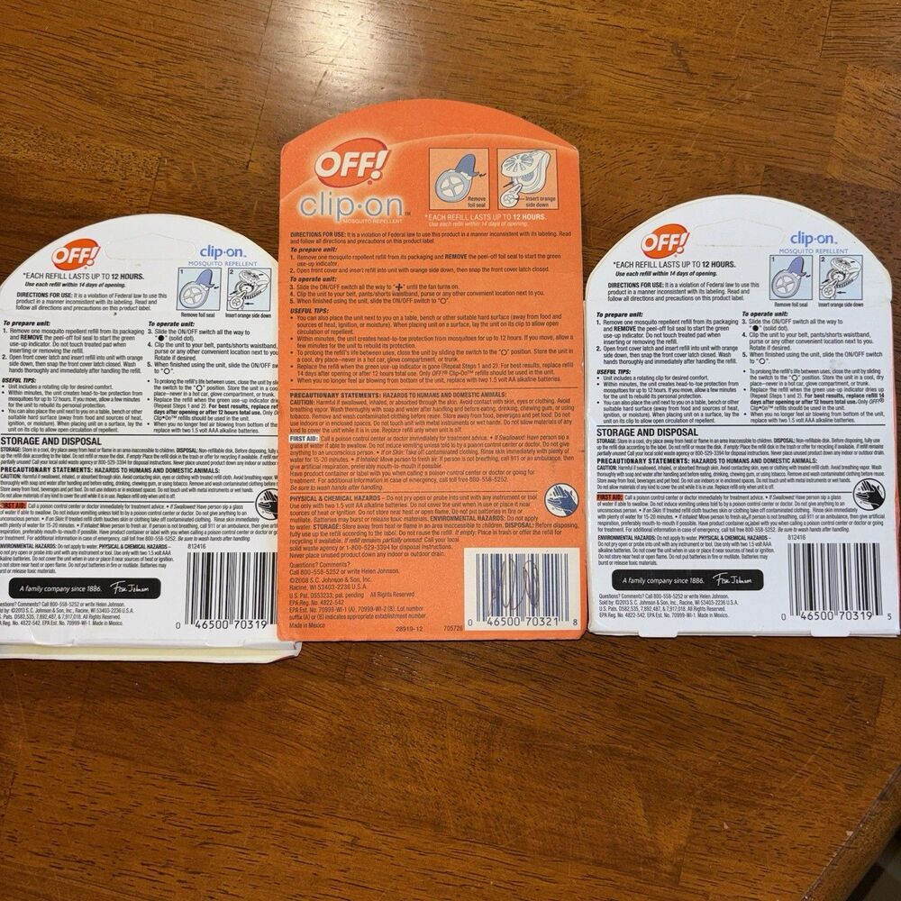 Lot Of 3 OFF! Clip-On Mosquito Repellent 3 Box 6 Total Refills For Fan - Picture 9 of 10